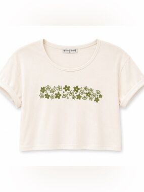 Feel So Good Cream Cropped Tee with Olive Floral Print